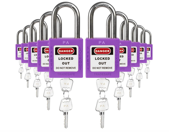 10 Purple Lockout Tagout Lock Set 2 Keys per Lock OSHA Compliant Loto ...