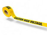 Barricade Tape, 3 in. x 1000 ft. Roll, Yellow, "Caution High Voltage"