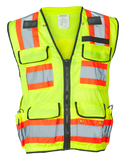 Flame Resistant Surveyor Safety Vest With Lime Polyester Mesh And Black Binding