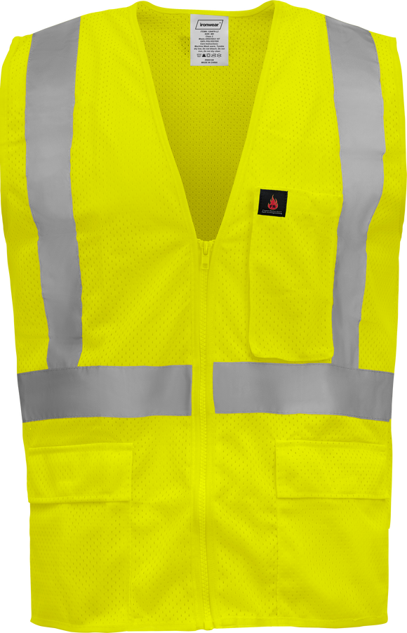 Flame Resistant Safety Vest Lime Polyester Mesh Fabric with Lime Binding