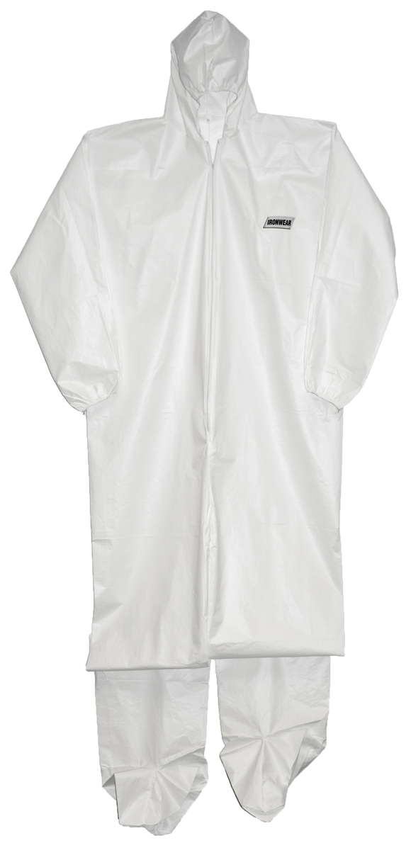 (25/Case) Disposable Coverall With Zipper Front, Elastic Sleeves & Ankles, Attac