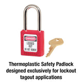 Master Lock 410Red 1-1/2" Red Thermoplastic Safety Padlock, With 1-1/2" Shackle