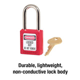 Master Lock 410Red 1-1/2" Red Thermoplastic Safety Padlock, With 1-1/2" Shackle