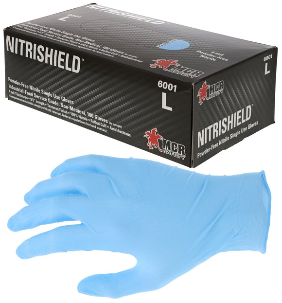 MCR Safety 6001 NitriShield Disposable Nitrile Gloves Powder Free Industrial Foo