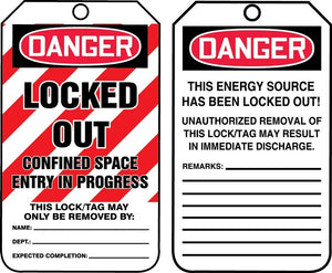 Lock Out Danger Tag, 5.75"H X 3"W, Cardstock, Pk25