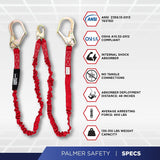 Palmer Safety L122233  Lanyard 6 FT.  with Internal Shock Absorber, Rebar Hooks,