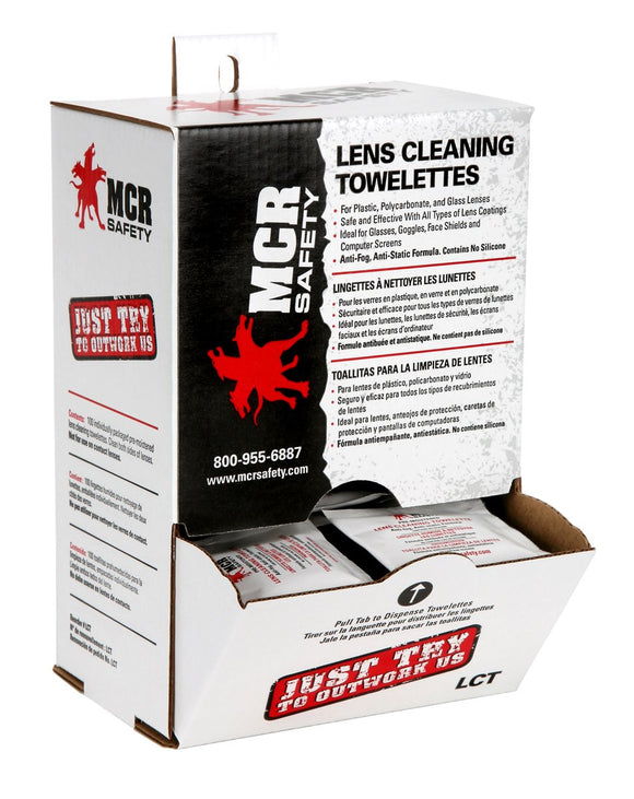 MCR Safety LCT Lens Cleaning Towelettes 100 Individually Wrapped Wipes in a Box