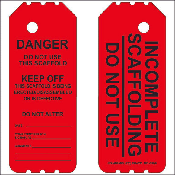 Red Laminated Scaffolding Tag (QTY-10 per Pack) DANGER Do Not Use This Scaffold
