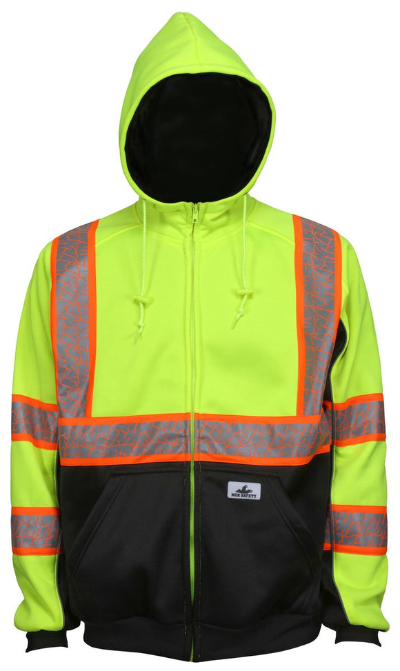 MCR Safety S2CL3LZ Class 3 Polyester Lime/Black Hoodie Zipper Front and Attached