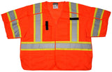 MCR Safety SURVCL3O Vest, Surveyor Class 3, Break away, 3" Silver/Lime reflectiv