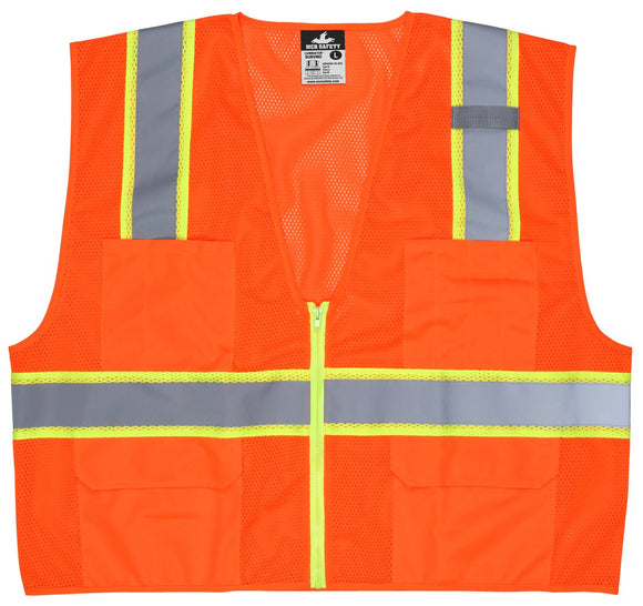 MCR Safety SURVMO Class 2 Type R Surveyor Style Vest Mesh Material with 3