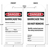 100-Pack "Danger Barricade Tag" by-The-Roll, OSHA Compliant