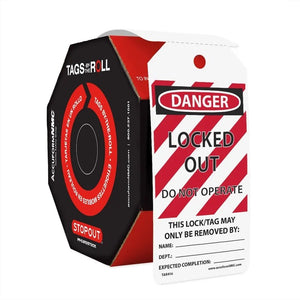 100-Pack "Danger Lock Out Do Not Operate" Tags by-The-Roll, OSHA Compliant