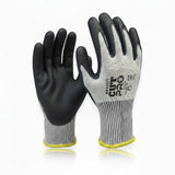 MAC Safety Supplies Cut Pro gloves with black double-dipped nitrile palms and grey cut-resistant shell, ANSI A4.