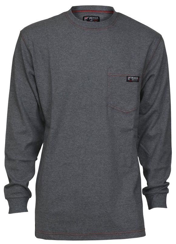 MCR Safety LST1G Flame Resistant FR Work Shirts Lightweight Long Sleeve T-Shirt Comfortable 100% FR Cotton Fabric, Gray