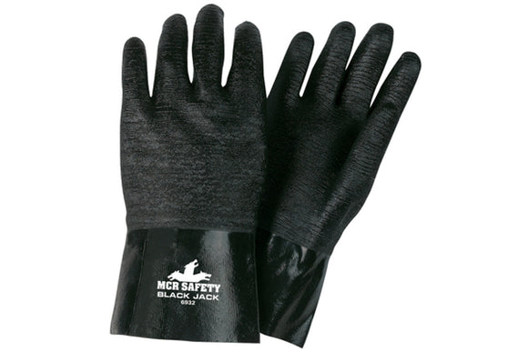 12 PAIR 6932 BLACK JACK SERIES BLACK NEOPRENE COATED WORK GLOVES MULTI-DIPPED ETCHED ROUGH NEOPRENE 12 INCH LENGTH FULLY COATED BRUSHED INTERLOCK LINING